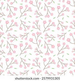 sakura , cherry blossoms on white background, fabric pattern, gift wrapping paper, notebook cover, phone case , seamless pattern 