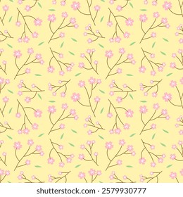 sakura , cherry blossoms on yellow background, fabric pattern, gift wrapping paper, notebook cover, phone case , seamless pattern 