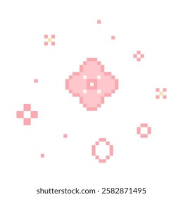 Sakura cherry pixel flower, floral japan 8 bit retro y2k plam. East nature symbol.Old school.