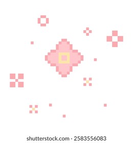 Sakura cherry pixel flower, floral japan 8 bit retro y2k plam. East nature symbol.Old school.