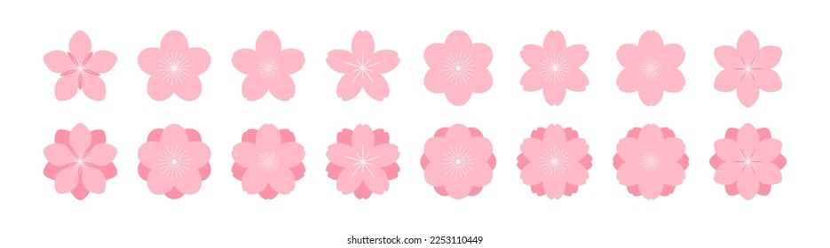 Sakura, cherry, plum, apricot, peach, apple blossoms, flowers, floral design elements collection, clipart set, isolated on white. Flat style vector illustration. Spring promotion sale advertising