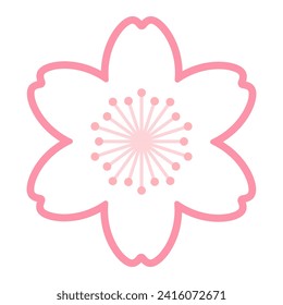 Sakura, cherry, plum, apricot, peach, apple blossom, flower, bloom, isolated. Floral design element, logo, icon. Line art style vector illustration. Spring promotion, seasonal sale, advertising