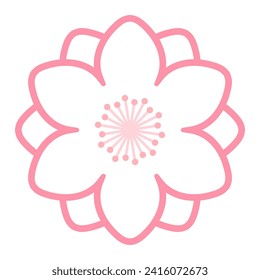 Sakura, cherry, plum, apricot, peach, apple blossom, flower, bloom, isolated. Floral design element, logo, icon. Line art style vector illustration. Spring promotion, seasonal sale, advertising