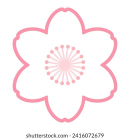 Sakura, cherry, plum, apricot, peach, apple blossom, flower, bloom, isolated. Floral design element, logo, icon. Line art style vector illustration. Spring promotion, seasonal sale, advertising
