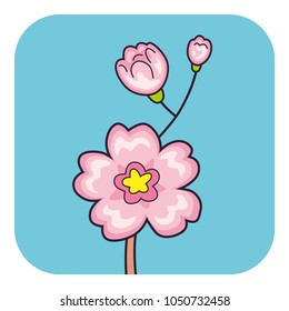 Sakura cherry tree branch with blooming flowers icon