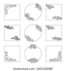 Sakura design frame set, cherry blossom banner and corner parts, vector illustration. 