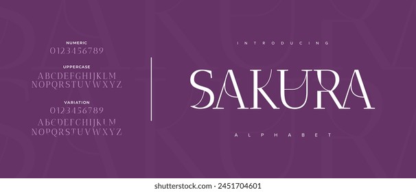 Sakura elegant Font Uppercase Lowercase and Number. Classic Lettering Minimal Fashion Designs. Typography modern serif fonts regular decorative vintage concept. vector illustration