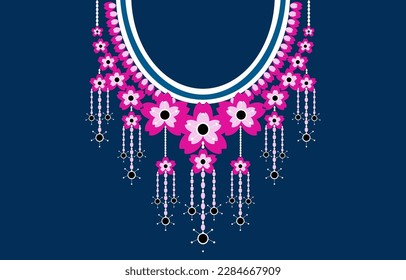 Sakura Ethnic oriental pattern traditional .Floral necklace embroidery design for fashion women.background,wallpaper,clothing and wrapping.Ethnic Neck Collar Embroidery for fashion and othe