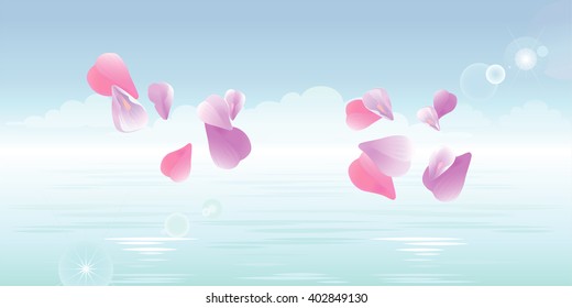 Sakura falling petals in water. Vector