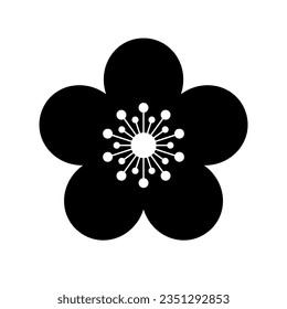 Sakura flower black icon. Stylized flower isolated on white background.