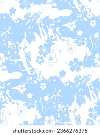 sakura flower blue white japanese chinese traditional vector illustration card background seamless pattern colorful watercolor ink textured