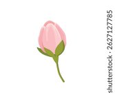 Sakura flower and bud. Cherry spring blossom, blooming flowers and leaves, japanese blooming cherry elements flat vector illustration icon. Beautiful blooming sakura