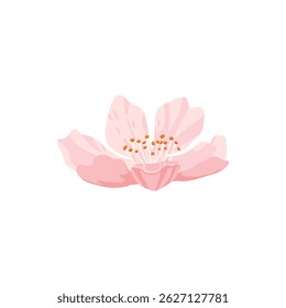 Sakura flower and bud. Cherry spring blossom, blooming flowers and leaves, japanese blooming cherry elements flat vector illustration icon. Beautiful blooming sakura