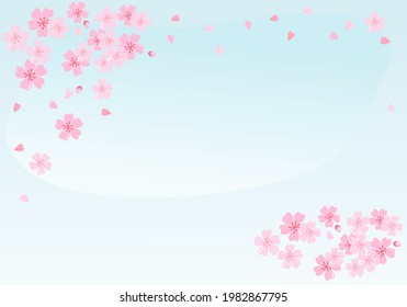 Flor de sakura y nubes sobre ilustración vectorial de fondo azul.