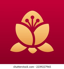 Sakura flower decorative element. Chinese traditional floral decorative element. Flower pattern. Isolated vector illustration