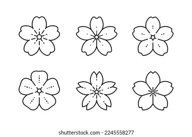 Sakura flower design element. Set of 6 geometric shape. Modern linear design emblem.  Modern abstract linear compositions and graphic design elements.