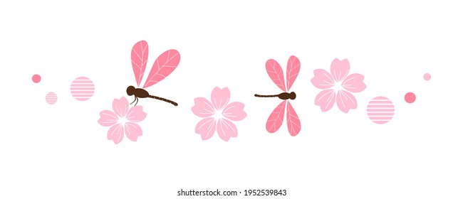 Sakura flower and dragonfly icons isolated on white background vector illustration. Flat design. 