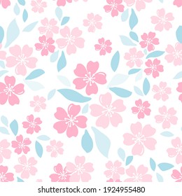 Sakura flower with hand drawn leaves on white background vector illustration. beautiful floral print.