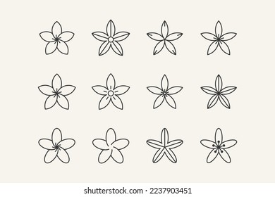 Sakura flower icon. Cherry blossom. Set of 4 geometric shape. Modern linear design graphic elements.