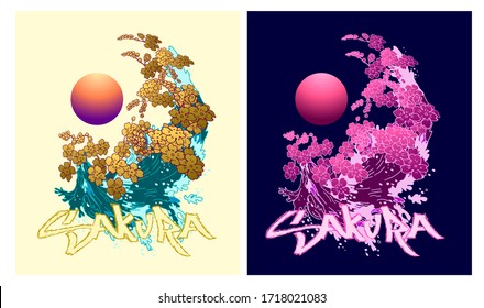 sakura flower illustration design for sukajan is mean japan traditional cloth or t-shirt with digital hand drawn Embroidery Men T-shirts Summer Casual Short Sleeve Hip Hop T Shirt Streetwear