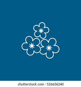 Sakura Flower Line Icon On Blue Background