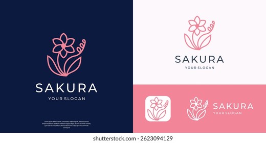Sakura flower logo icon flat design template vector illustration