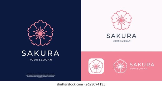 Ilustración vectorial de Plantilla de diseño plano del icono del logotipo de la flor de Sakura