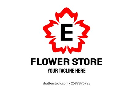 Sakura flower logo letter E template design emblem. Sakura blossom branding for business vector illustration.
