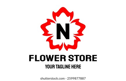 Sakura flower logo letter N template design emblem. Sakura blossom red colour symbol for branding for business vector illustration