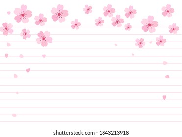Sakura flower on  lined notebook paper template white Background vector.