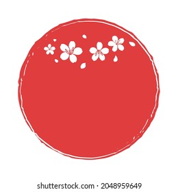 Flor de sakura sobre el símbolo del círculo rojo aislado en la ilustración del vector de fondo blanco.