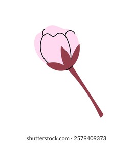 Sakura flower. Pink flower bud. Blooming. Vector botanical element for spring festival. Hanami. Flat illustration on white background.