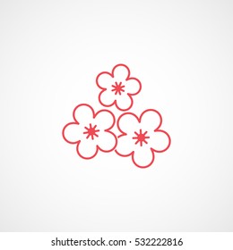 Sakura Flower Red Line Icon On White Background