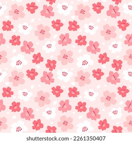 Ilustración vectorial sin fisuras de flor sakura. Flores de cerezo en flor. Tema rosa polvoriento