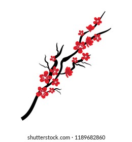 Sakura flower vector isolated on white backdrop, floral colorful branch, japanese cherry illustration, decorative element for package tea, natural cosmetic design, wedding invitation, greeting card