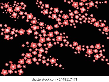 sakura flower vector isolated on black background, japanese, japan, seasonal, oriental,