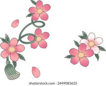 Sakura flower vector set, Beautiful line art cherry blossom isolate on white background.Traditional symbol of spring in japan.