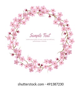 Sakura Flower Wreath. Sakura Round Frame.