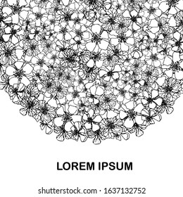 Sakura flowers background, Lorem Ipsum. Monochrome flowers on white, art design element hand drawn stock vector illustration