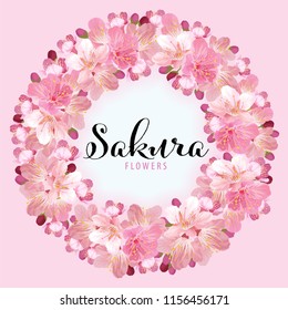 Sakura flowers background template. Vector set of blooming floral for holiday invitations, greeting card and fashion design.