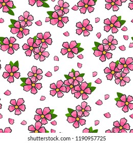 Sakura flowers. Hand drawn colored vector seamless pattern