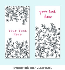 Sakura flowers hand drawn. Vector illustration. Sakura blossom banner. Floral background. Japanese spring.