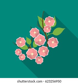 Sakura flowers icon in flat style isolated on white background. Japan symbol stock vector illustration.