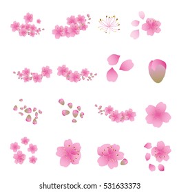Sakura Flowers Icon Set , Cherry Blossom Vector Illustration
