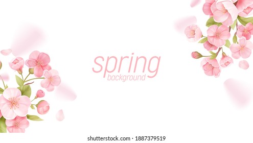 桜の花のリアルな花のバナー 桜の花のベクター画像グリーティングカードデザイン 春の花のイラスト背景 エキゾチックなポスターテンプレート 伝票 パンフレット チラシ のベクター画像素材 ロイヤリティフリー Shutterstock