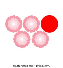 Sakura flowers and red circle. Stylized rings of the Tokyo sport games