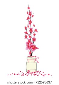 Sakura flowers spring with bird. Cherry blossom isolated white background. Chinese new year