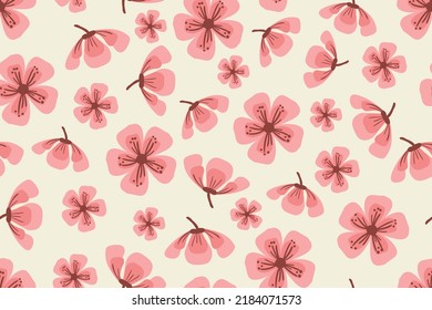 Sakura flowers vintage doodle pattern seamless