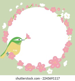 Sakura flowers and warblers bordered in a circle Illustration material
