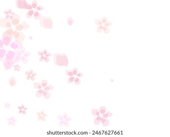 Sakura flying petals, romantic background with realistic pink cherry flower petals flow or falling motion. Love Japanese Bokeh Flowers Illustration.